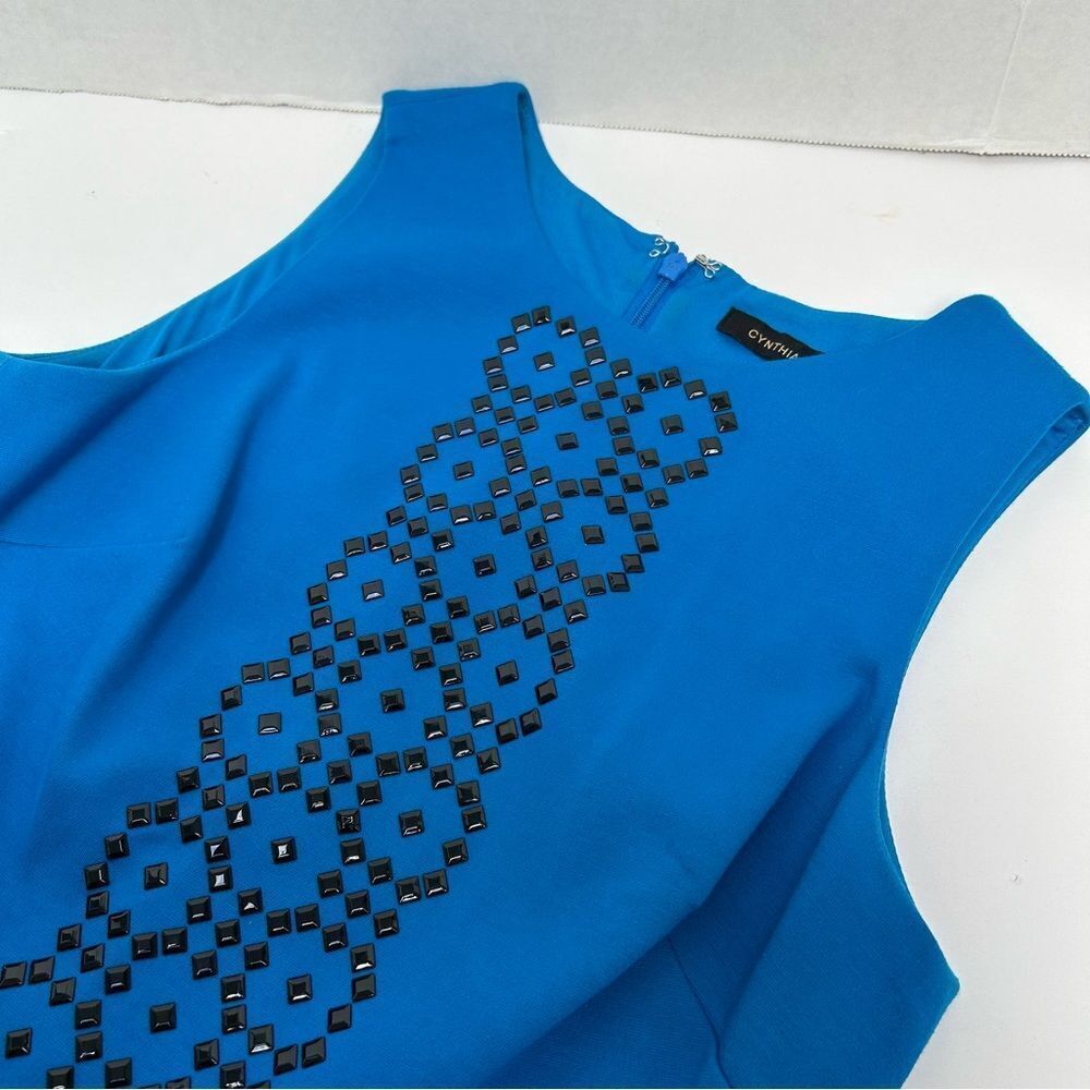 Cynthia Steffe Blue Sleeveless Dress Black Studded‎ Lined Rayon Stretch size 0